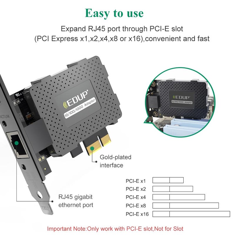 EDUP Gigabit Ethernet PCI Express Network Card, 10/100/1000Mbps RJ45 LAN Adapter Converter, PCIE Network Adapter, Ethernet Card for Desktop PC, Support Windows 11/10 /8.1/8/ 7/2000/ XP/Vista - Image 3